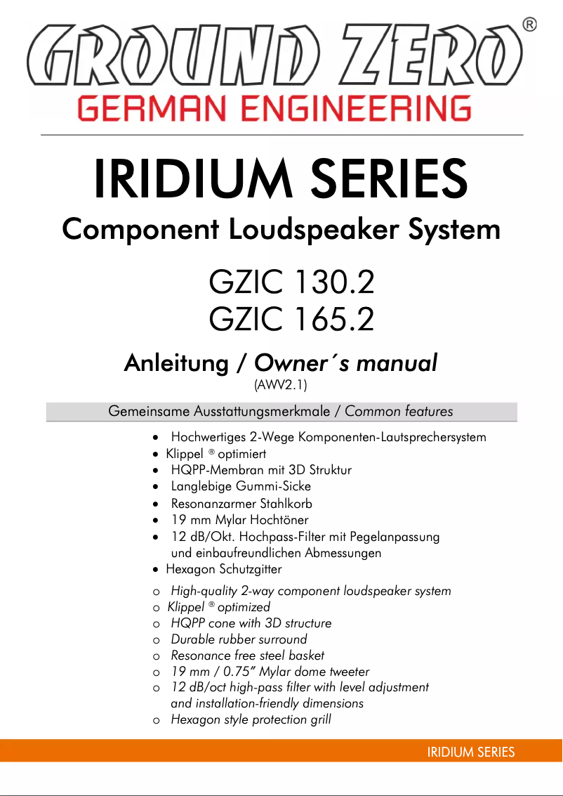Page 1 de la notice Manuel utilisateur Ground Zero GZIC 165.2