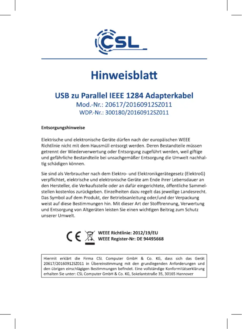 Page 1 de la notice Manuel utilisateur CSL 300180