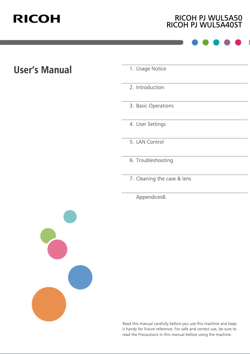 Page 1 de la notice Manuel utilisateur Ricoh PJ WUL5A50