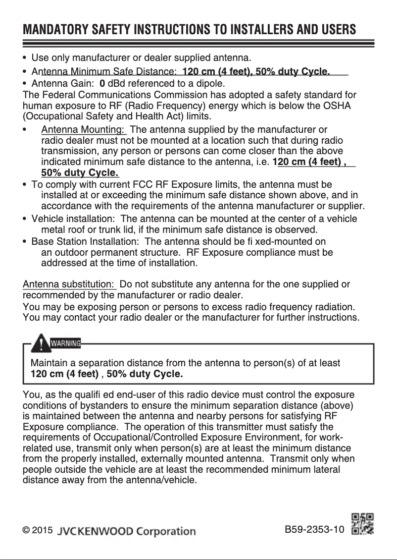 Page 1 de la notice Instructions de sécurité Kenwood TKR-D810