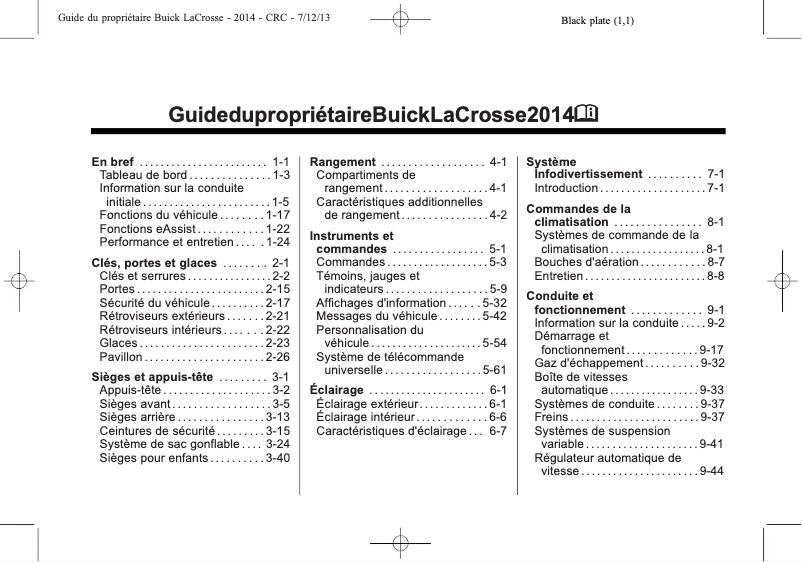 Page 1 de la notice Manuel utilisateur Buick Lacrosse (2014)