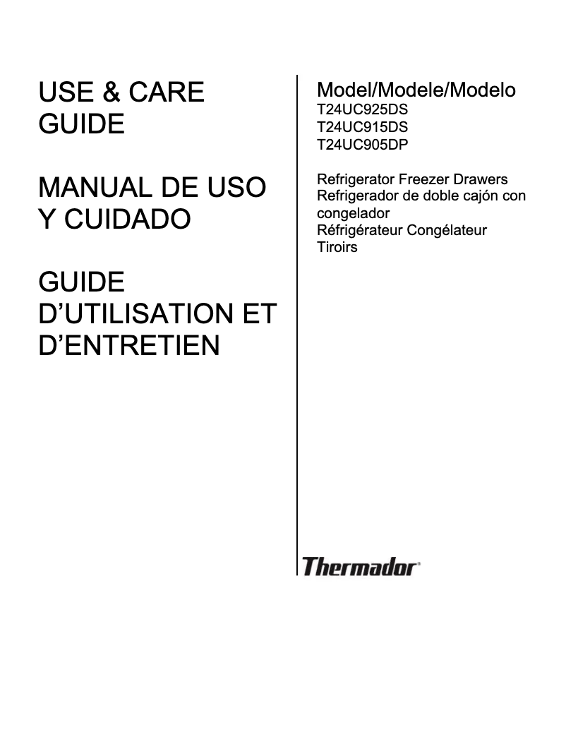 Page 1 de la notice Manuel d'utilisation et d'entretien Thermador T24UC905DP