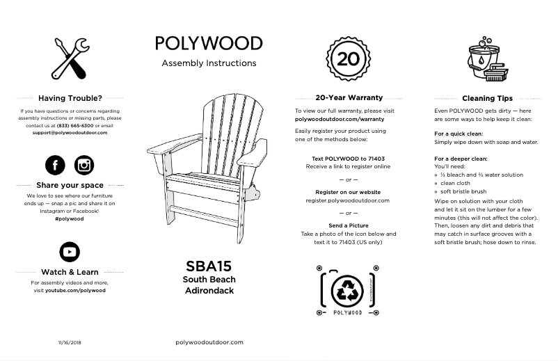 Page 1 of the manual User Manual POLYWOOD South Beach SBA15