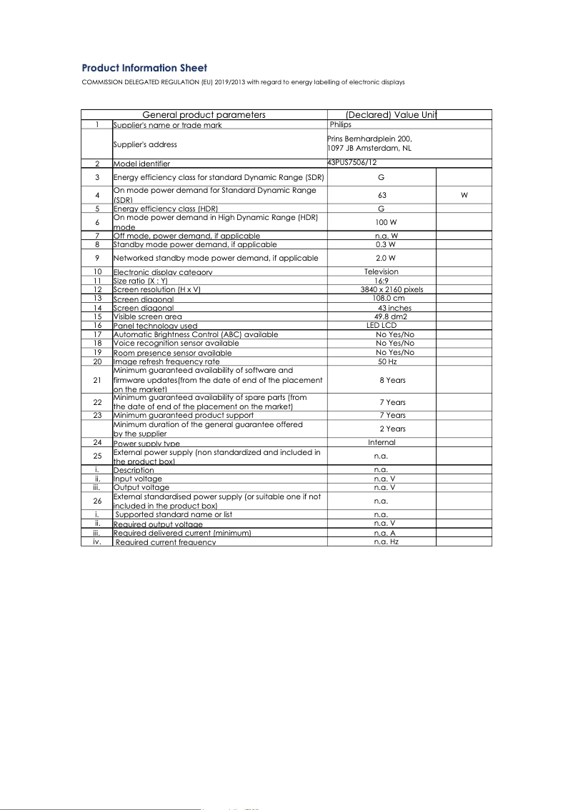 Image de la première page du manuel de l'appareil 43PUS7506