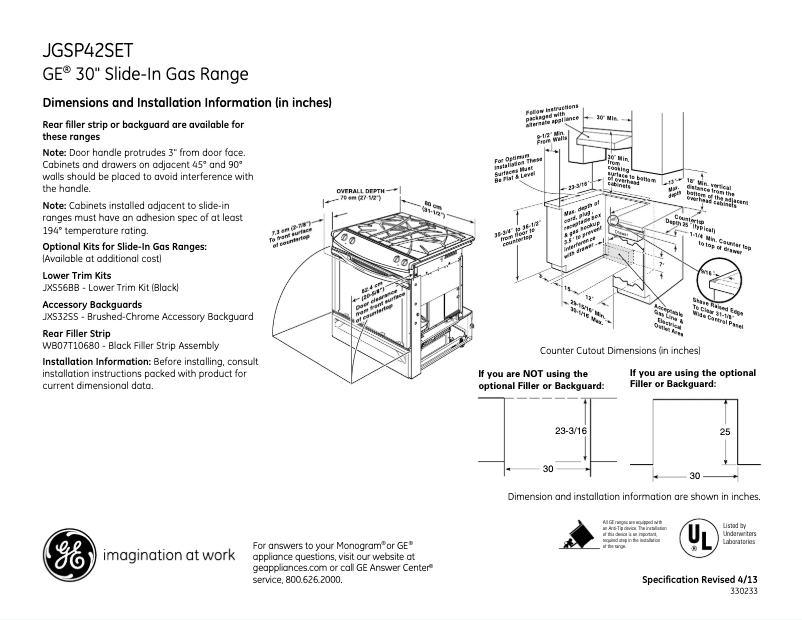 Page 1 de la notice Fiche technique GE JGSP42SETSS