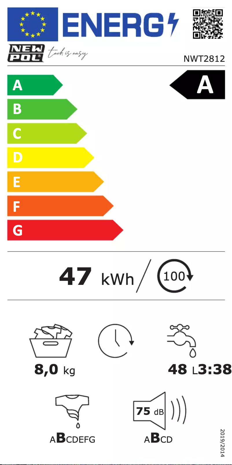 Page 1 of the manual Energy Label New Pol NWT2812