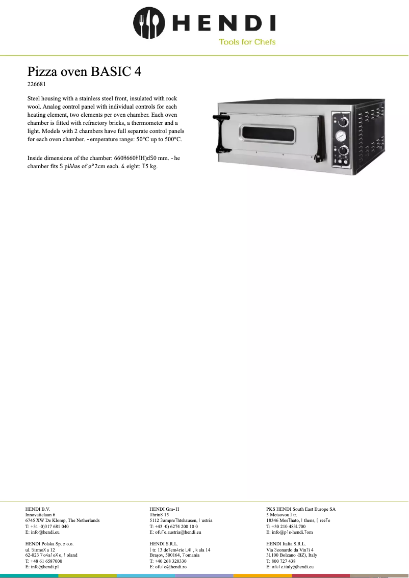 Page 1 de la notice Fiche technique Hendi 226681
