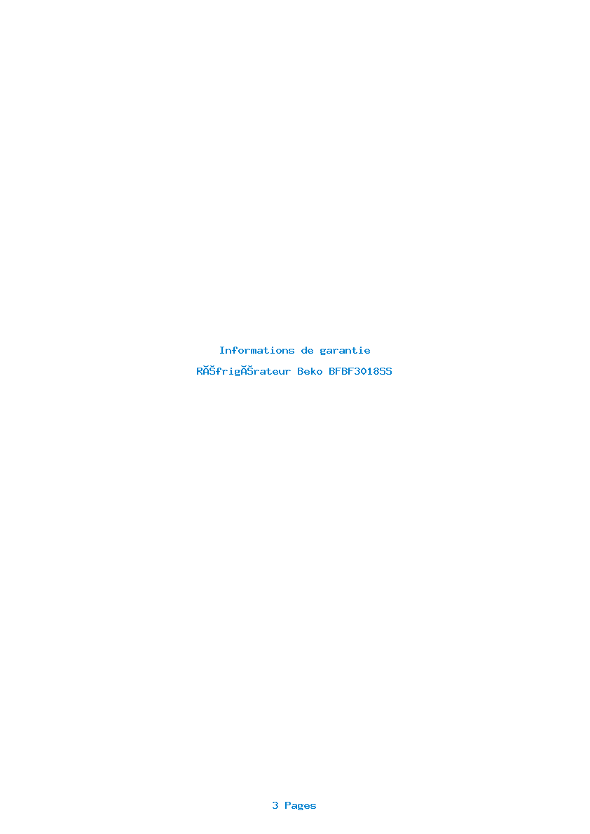Page 1 de la notice Informations de garantie Beko BFBF3018SS
