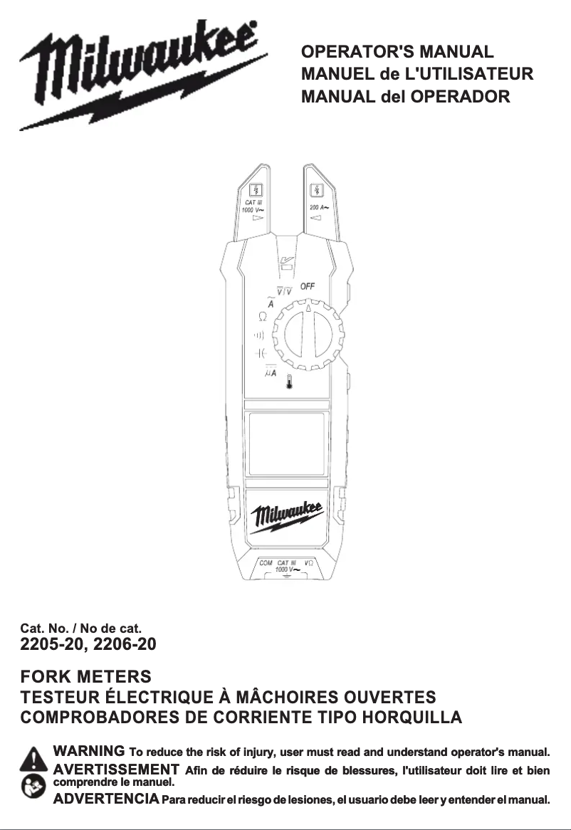 Page 1 de la notice Manuel utilisateur Milwaukee 2205-20