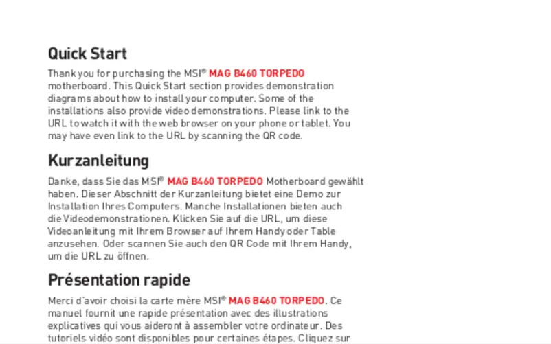 Page 1 de la notice Manuel utilisateur MSI MAG B460 Torpedo