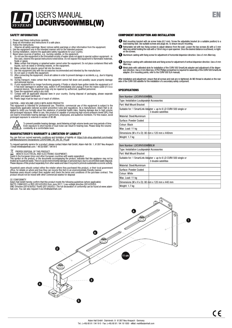 Page 1 de la notice Manuel utilisateur LD Systems CURV 500 WM BL