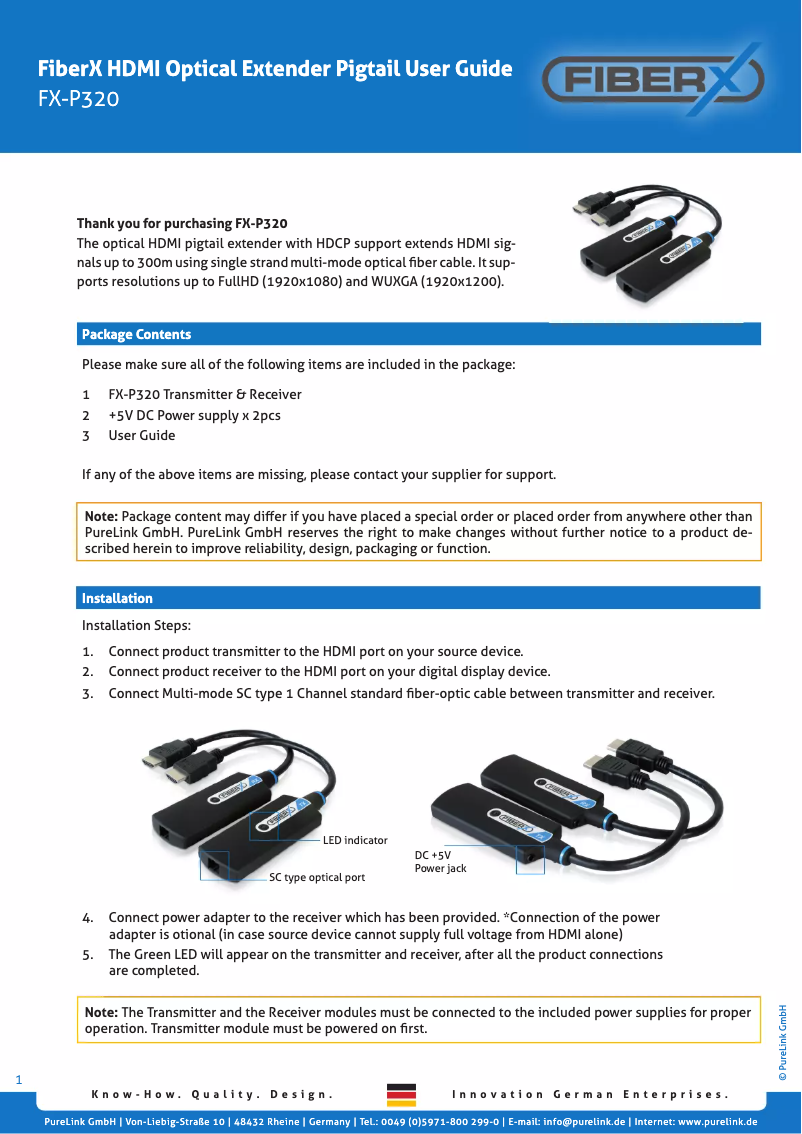 Page 1 de la notice Manuel utilisateur PureLink FX-P320