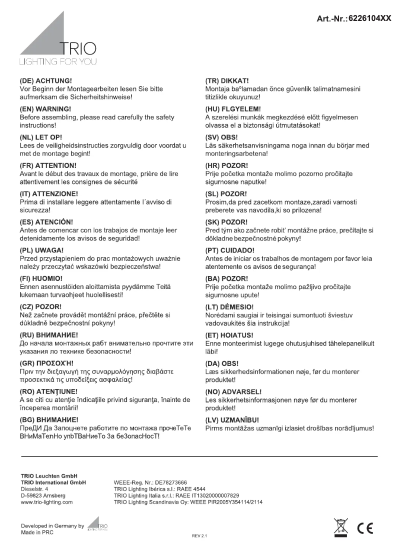 Page 1 de la notice Manuel utilisateur Trio Lighting Rondo 622610431