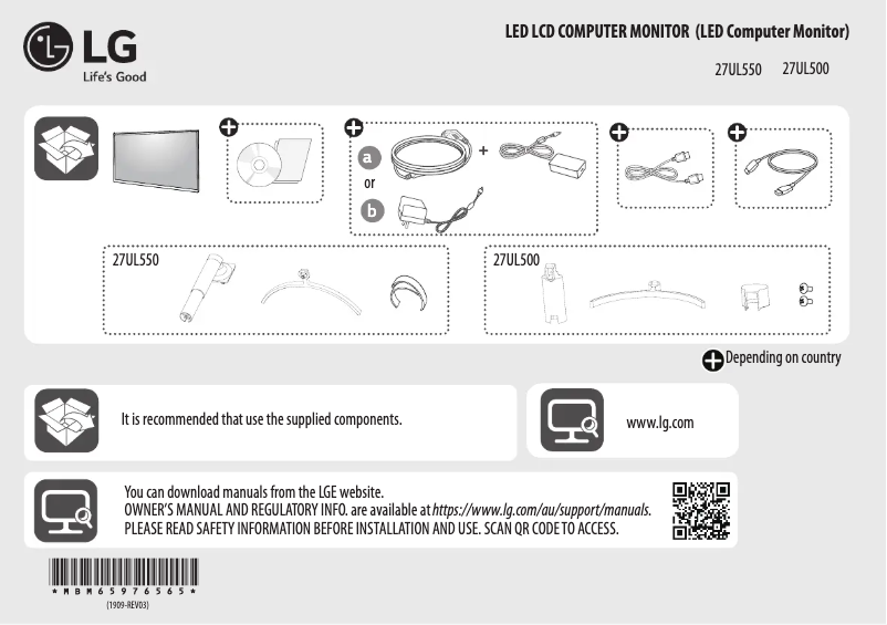 Page 1 de la notice Fiche technique LG 27UL500