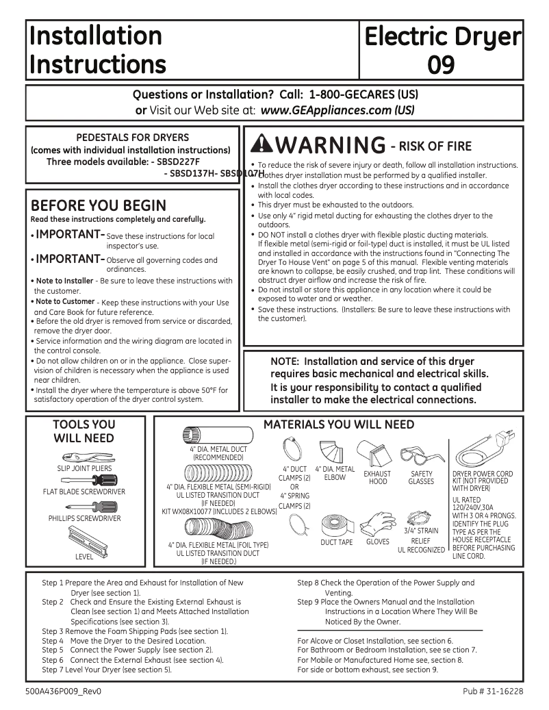Página 1 del manual Guía de instalación GE DCVH515EFWW