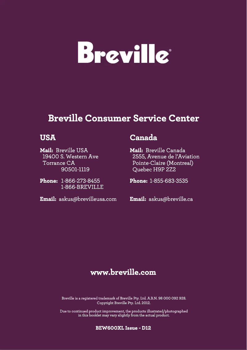 Page 1 de la notice Manuel utilisateur Breville the Hot Wok BEW600