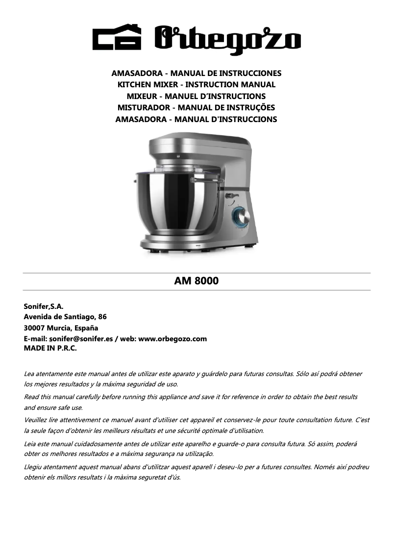 Page 1 de la notice Manuel utilisateur Orbegozo AM 8000