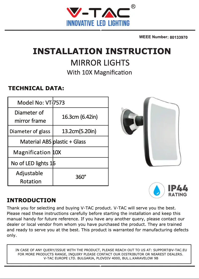 Page 1 de la notice Manuel utilisateur V-TAC VT-7573