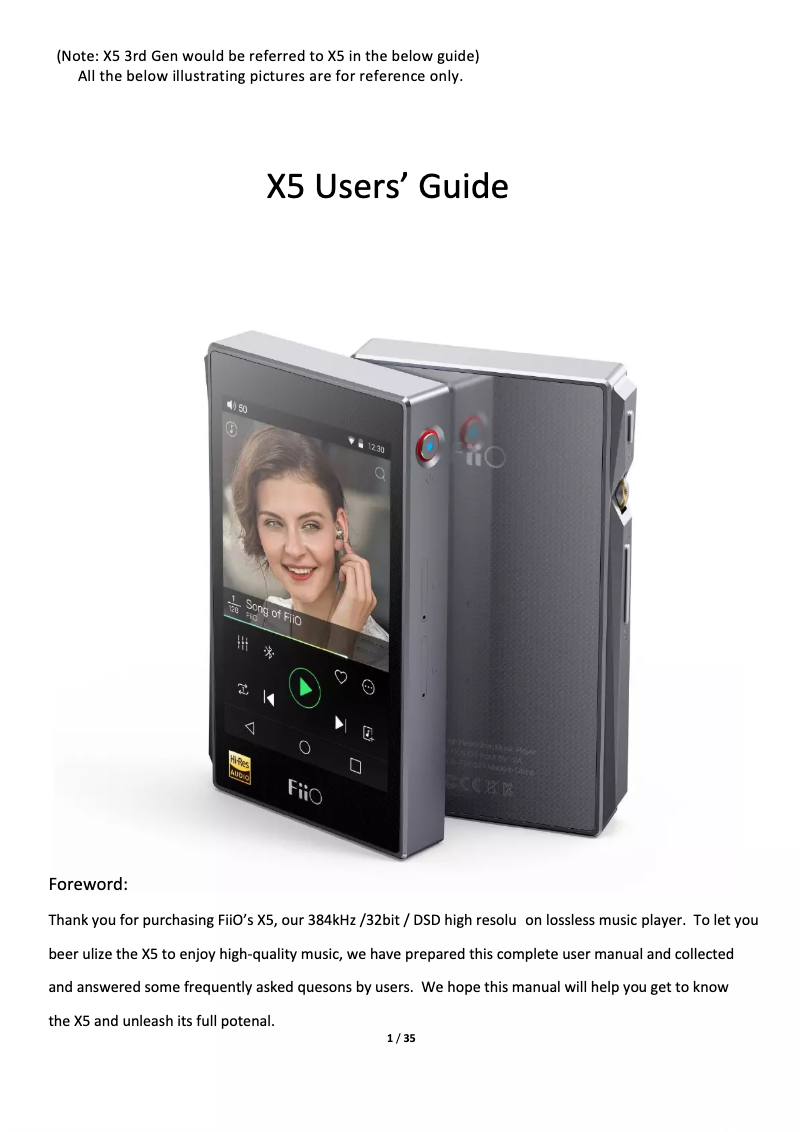 Page 1 de la notice Manuel utilisateur FiiO X5 3rd Gen