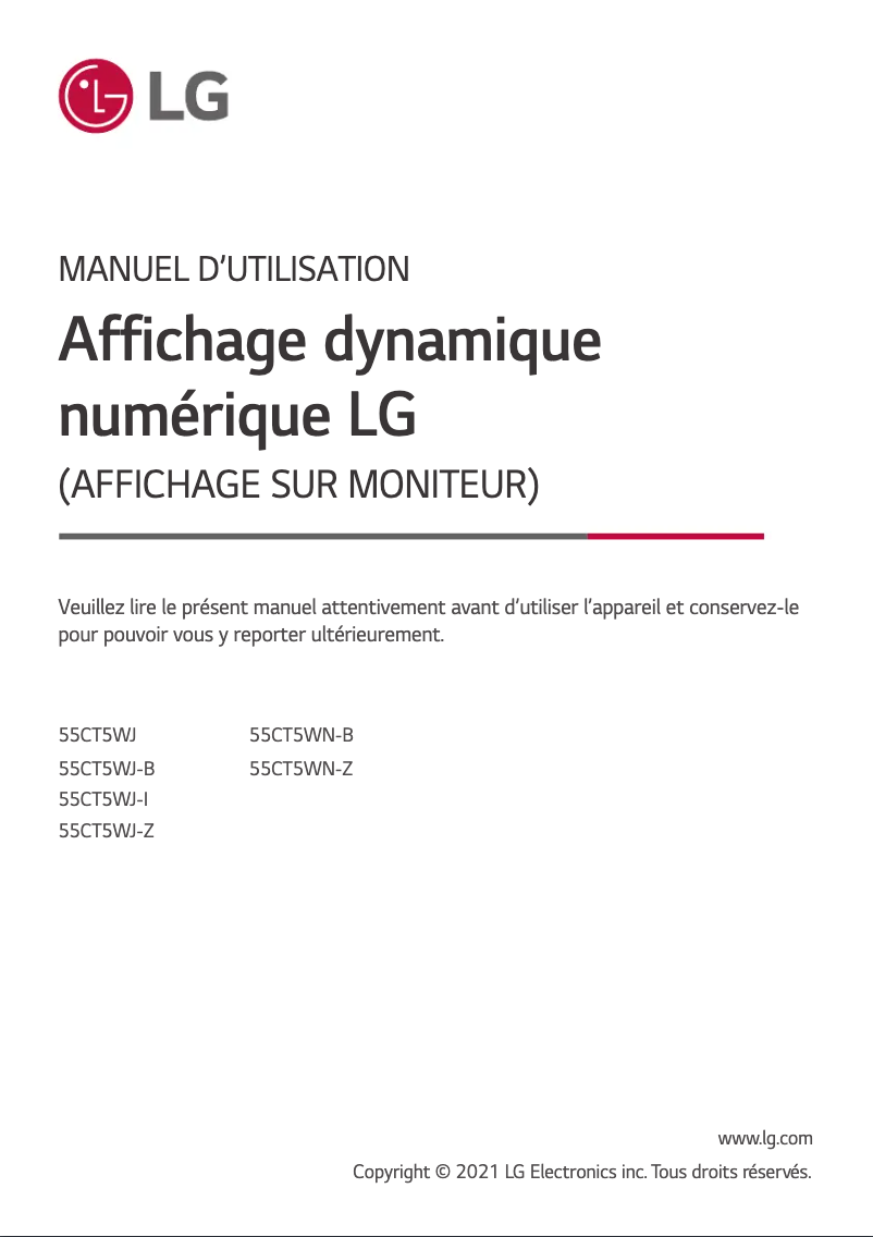Page 1 de la notice Manuel utilisateur LG 55CT5WJ