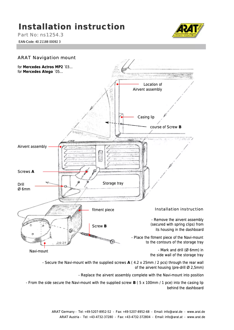 Page 1 de la notice Manuel utilisateur Arat NS1254.3