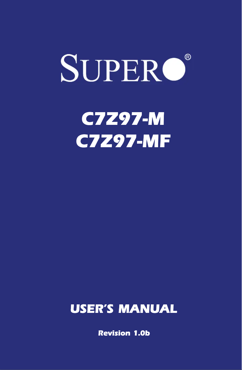 Page 1 de la notice Manuel utilisateur Supermicro C7Z97-M