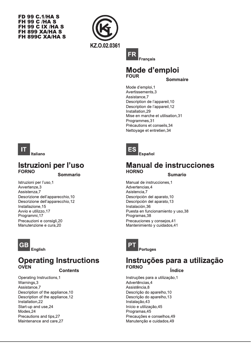 Page 1 of the manual User Manual Hotpoint Ariston FH 899 C XA/HA S