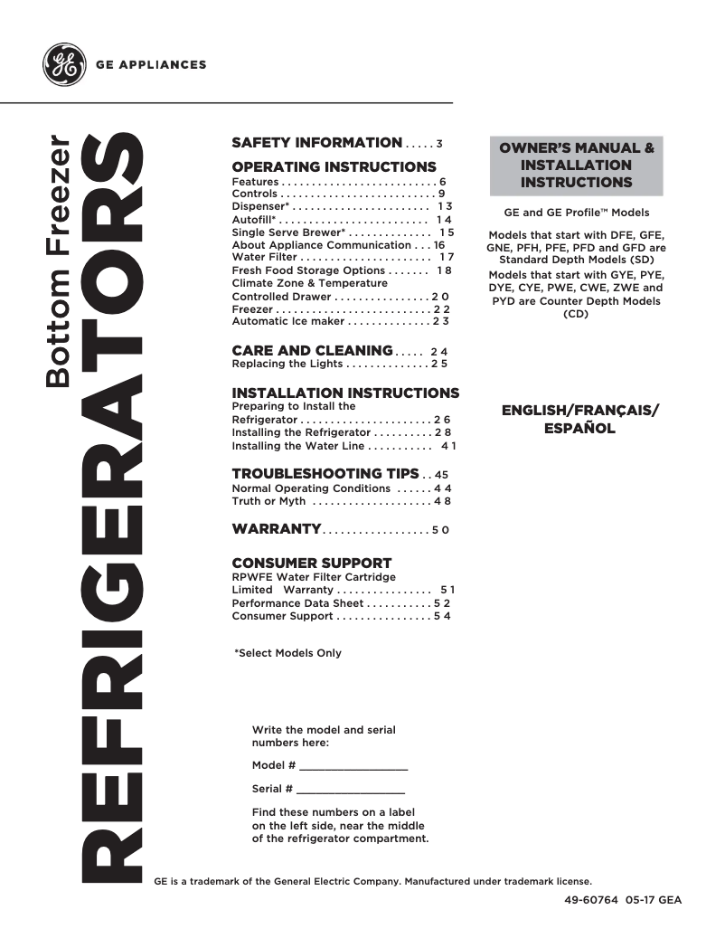 Page 1 de la notice Manuel utilisateur GE Profile PFD28KBLTS