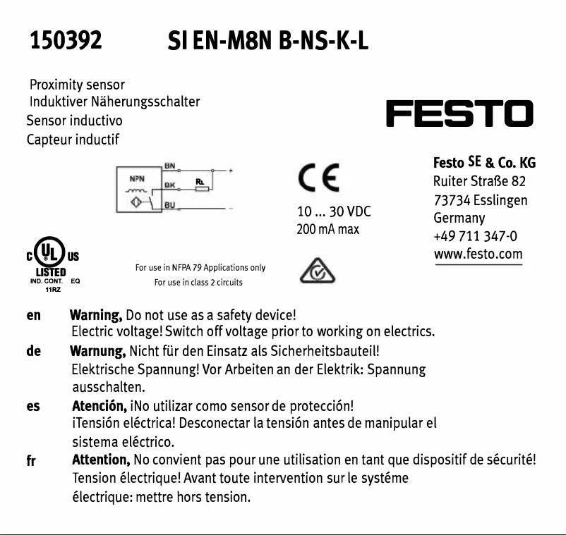 Page 1 de la notice Manuel utilisateur Festo SIEN-M8NB-NS-K-L
