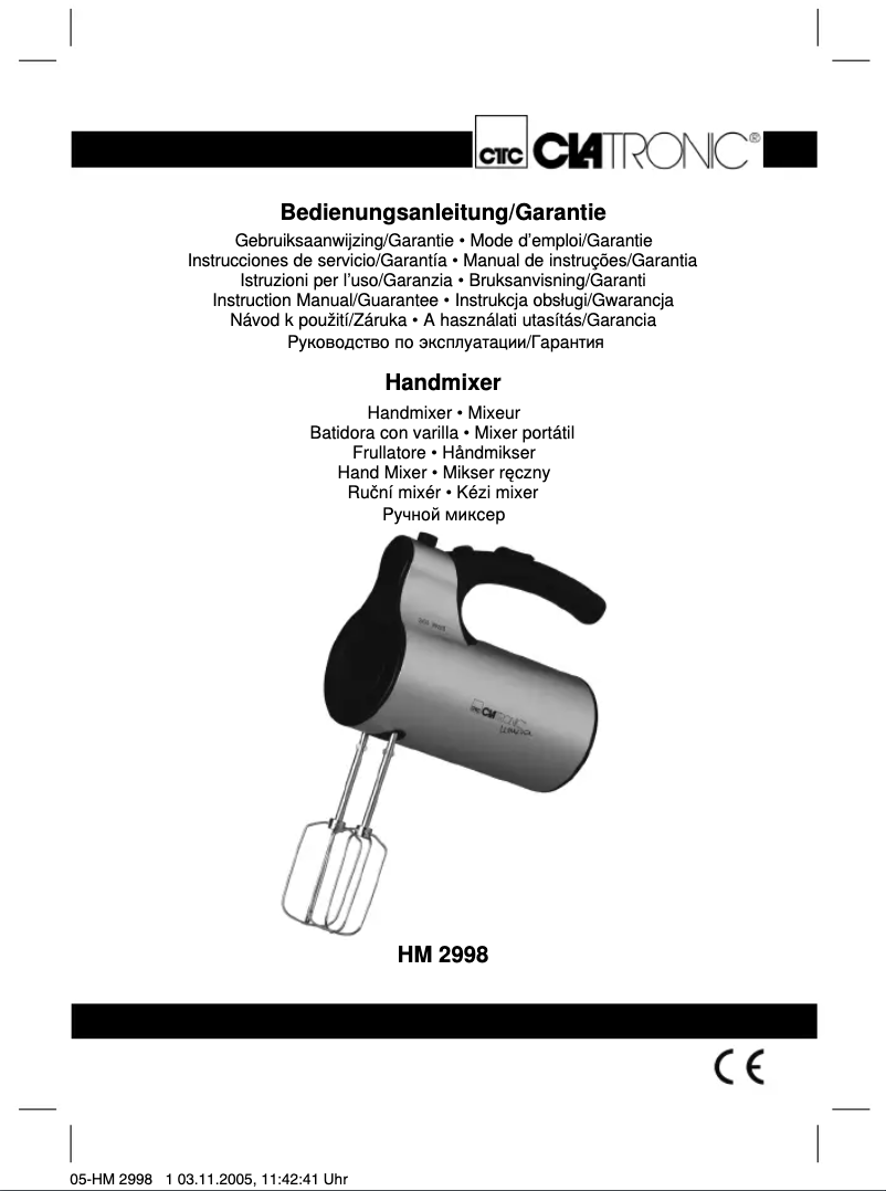 Page 1 of the manual User Manual Clatronic HM 2998