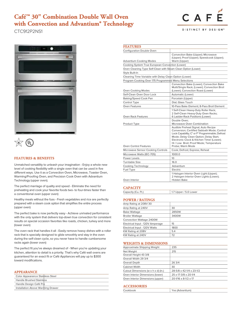 Página 1 del manual Ficha técnica GE CTC912P2NS1
