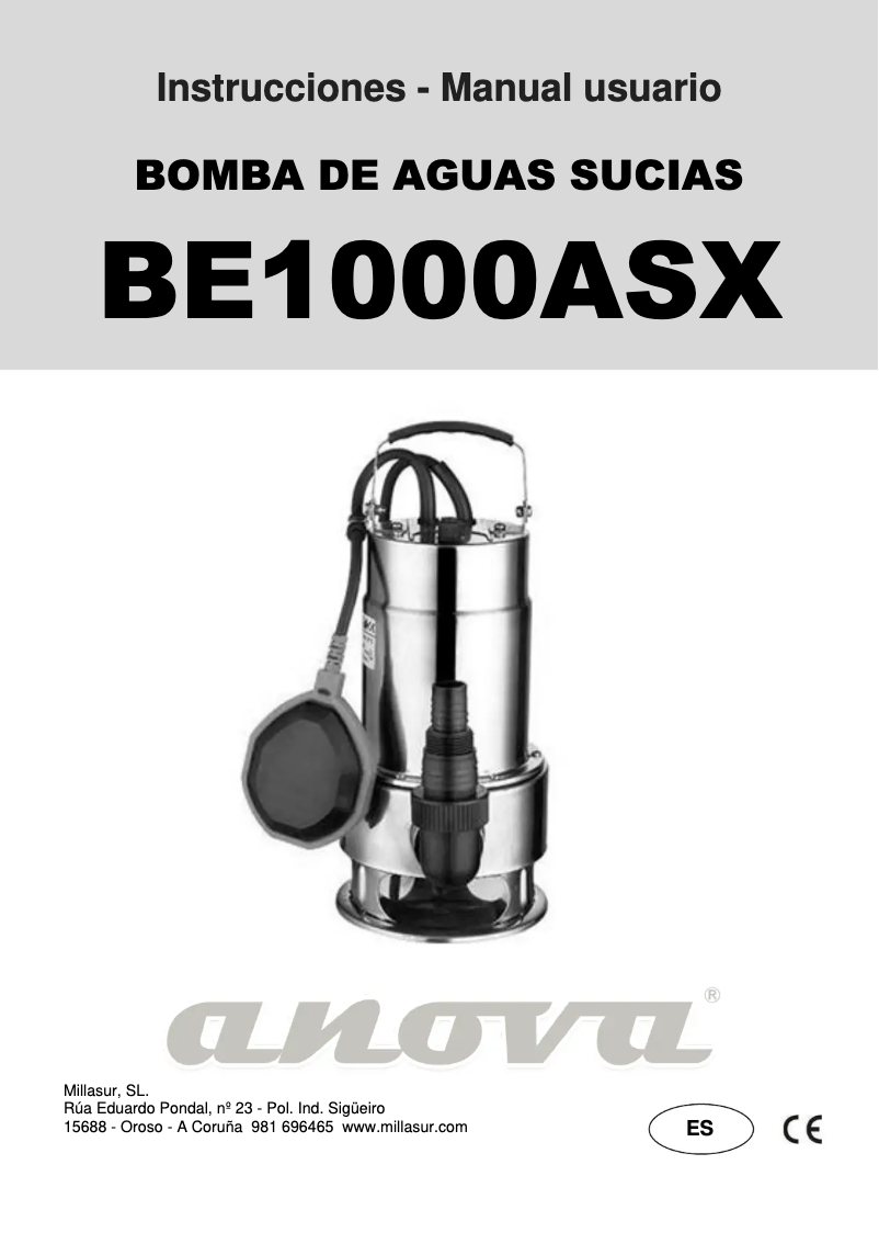 Page 1 of the manual User Manual Anova BE1000ASX