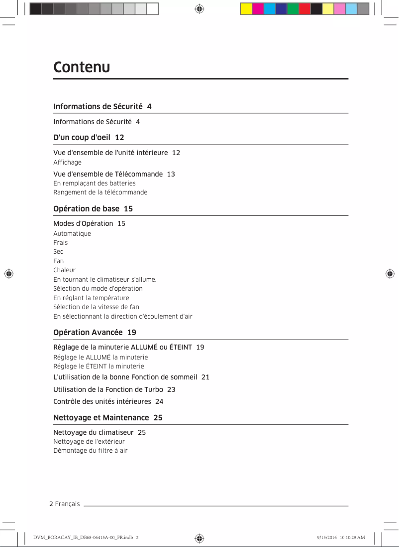 Page 1 de la notice Manuel utilisateur Samsung AM036KNTDEH