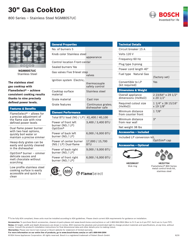 Page 1 de la notice Fiche technique Bosch NGM8057UC