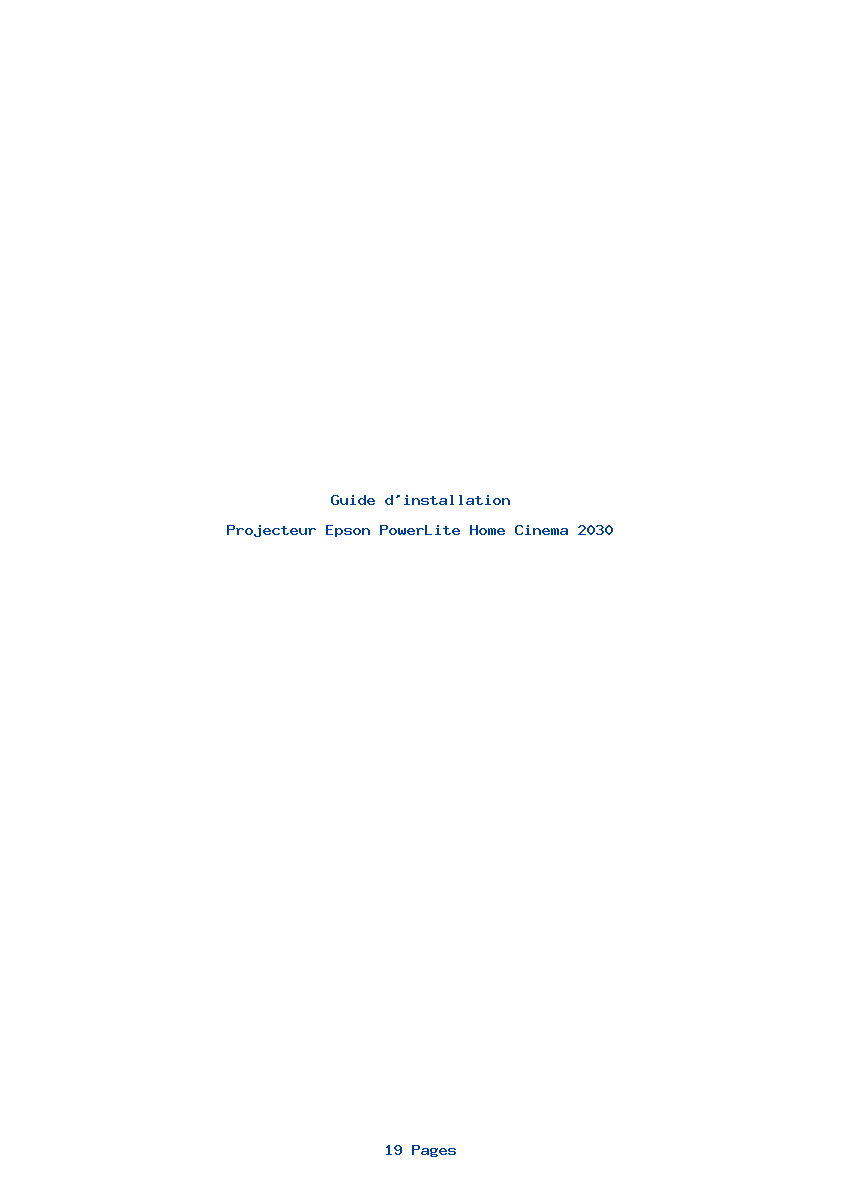 Page 1 de la notice Guide d'installation Epson PowerLite Home Cinema 2030
