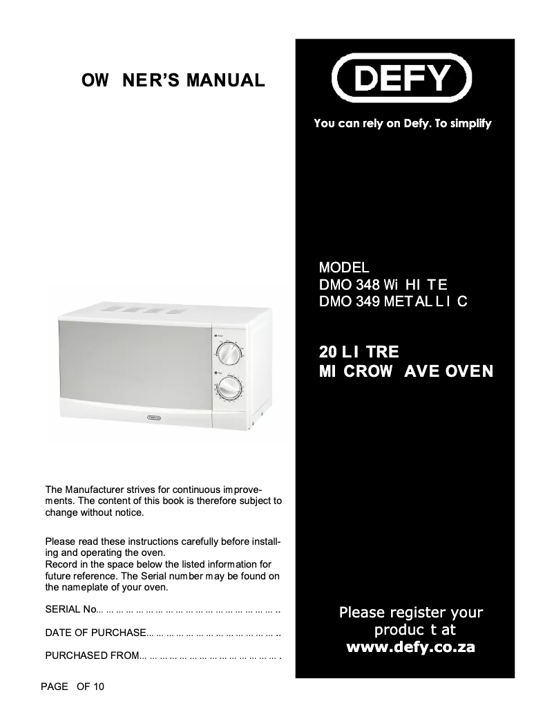 Page 1 de la notice Manuel utilisateur Defy DMO 348