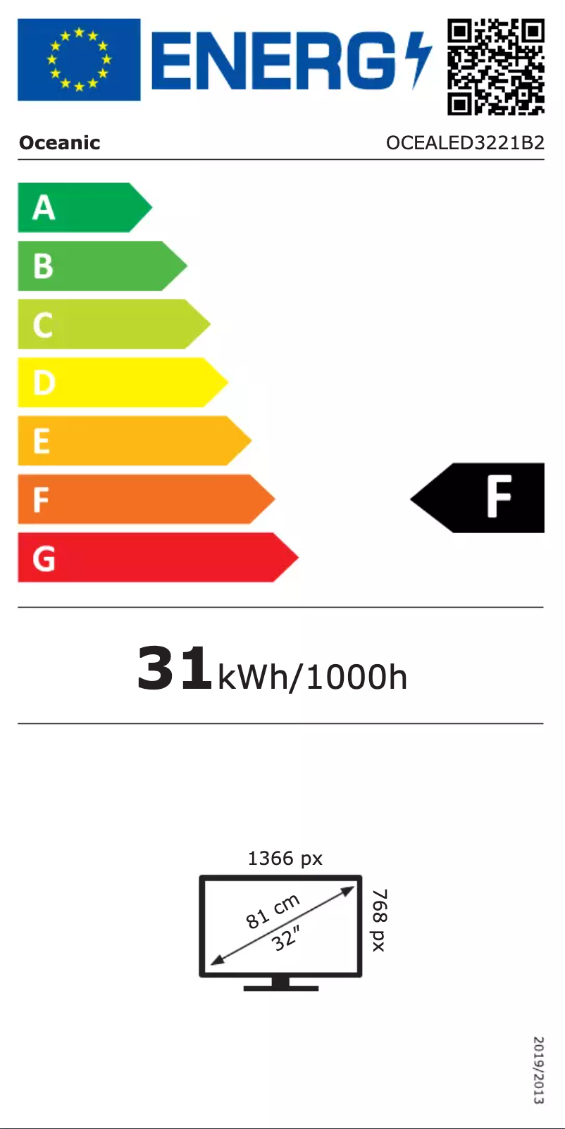 Page 1 of the manual Energy Label Continental Edison OCEALED3221B2