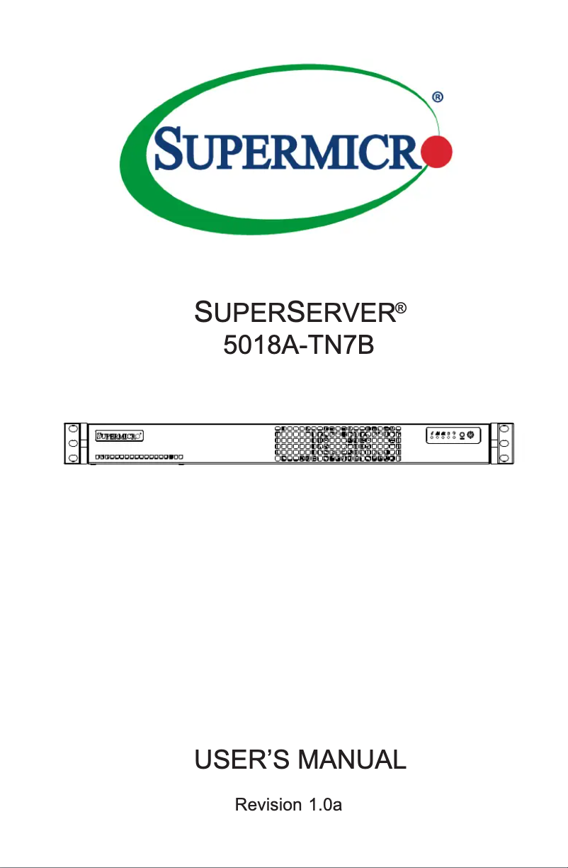 Page 1 de la notice Manuel utilisateur Supermicro SuperServer 5018A-TN7B