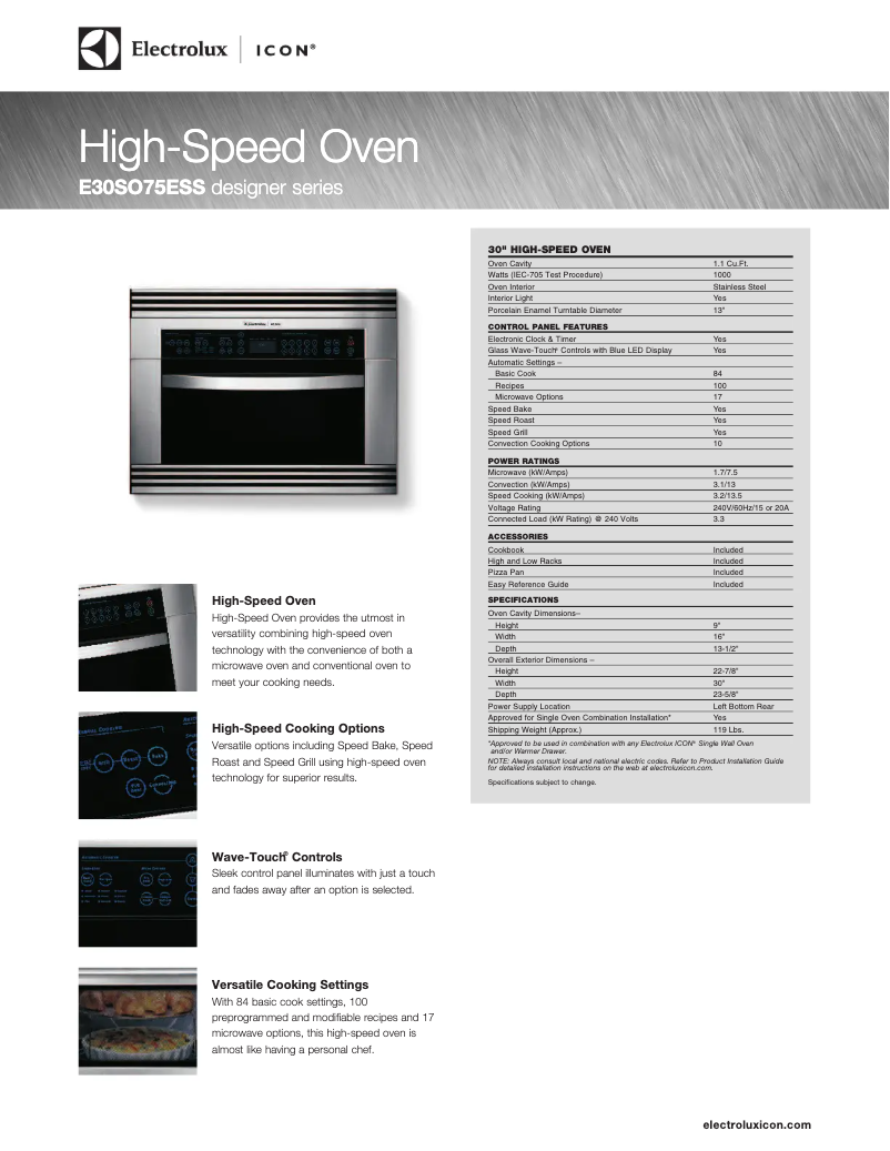 Página 1 del manual Ficha técnica Electrolux E30SO75ESS