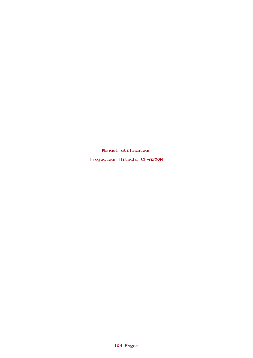 Page 1 de la notice Manuel utilisateur Hitachi CP-A300N