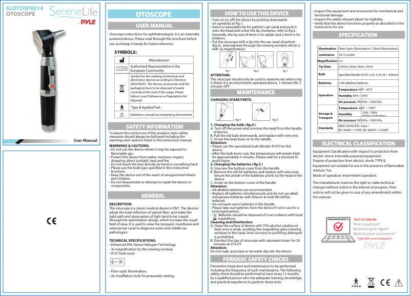 Página 1 del manual Manual de usuario SereneLife SLOTOSPE014