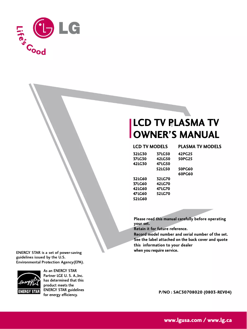 Page 1 de la notice Manuel utilisateur LG 52LG70
