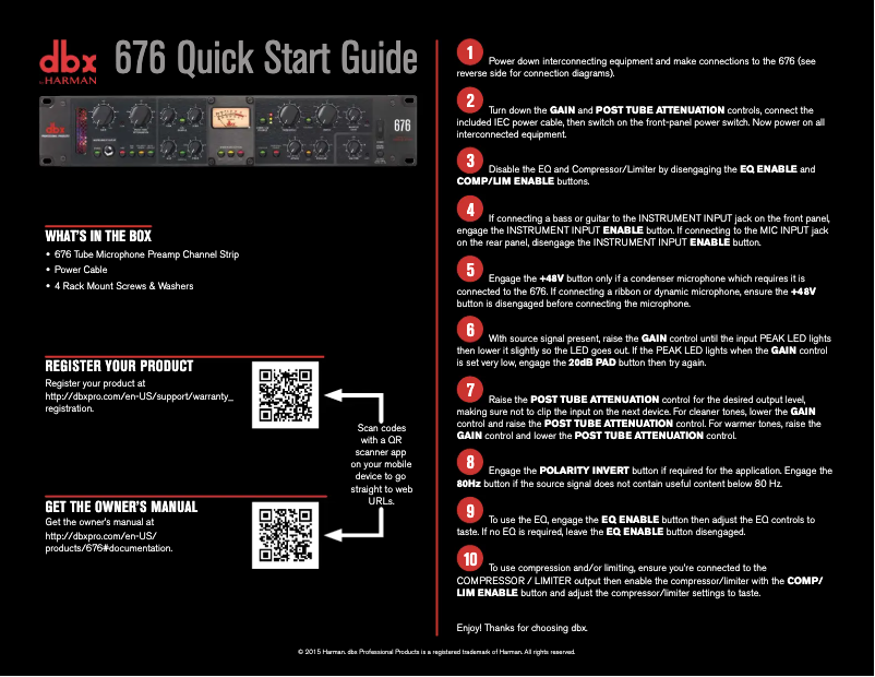 Page 1 de la notice Guide de démarrage rapide DBX 676