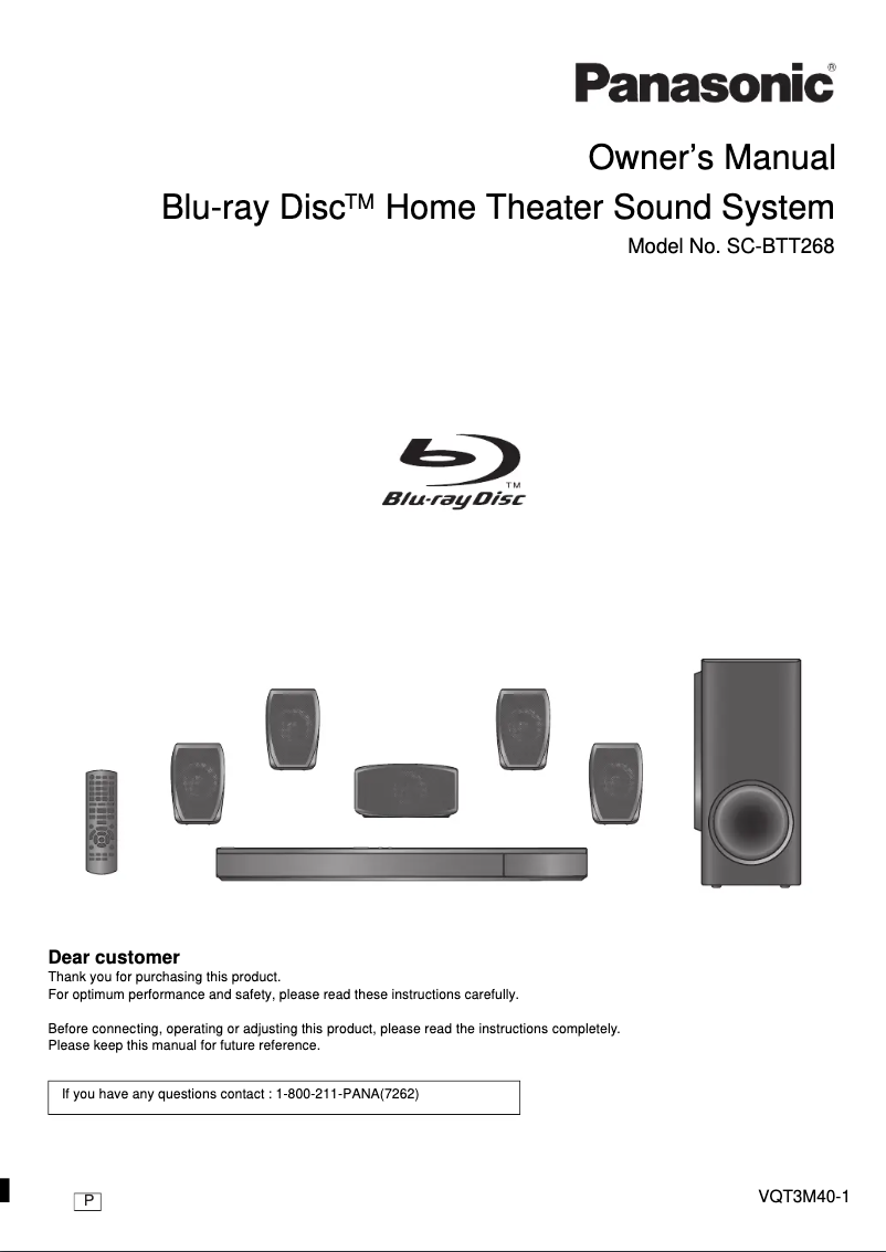 Page 1 de la notice Manuel utilisateur Panasonic SC-BTT268
