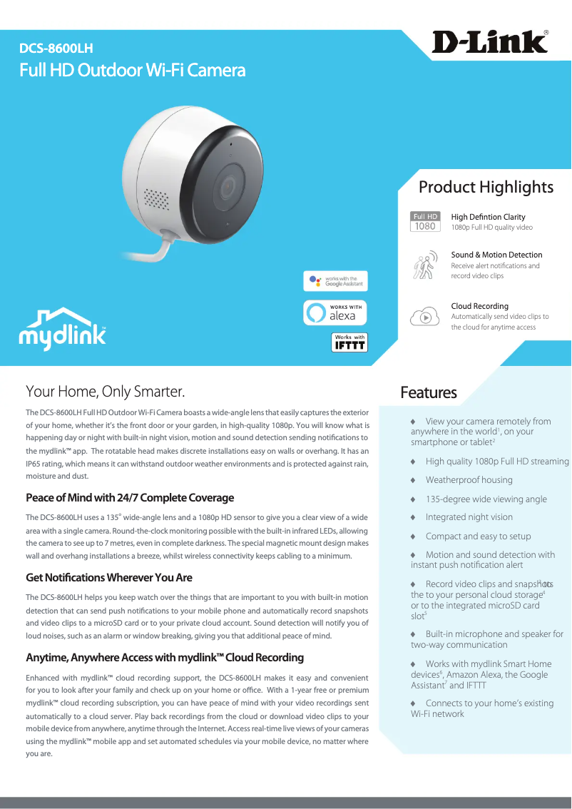Page 1 de la notice Fiche technique D-Link DCS-8600LH