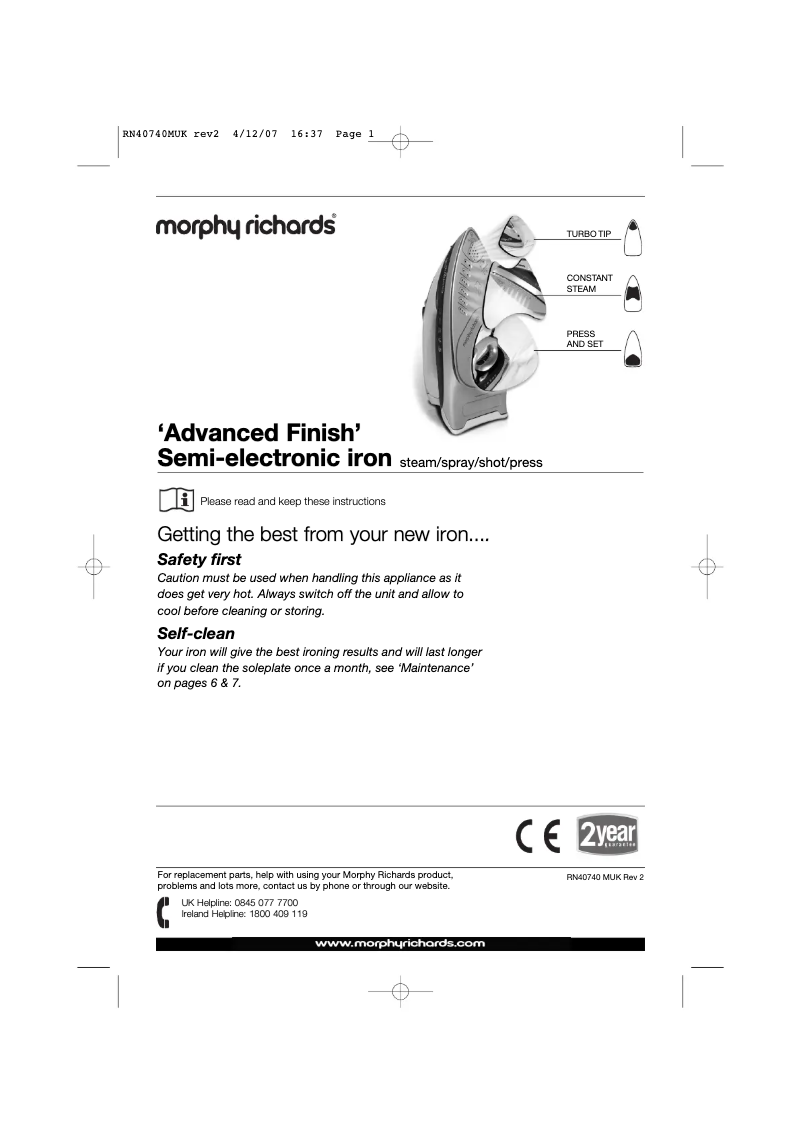 Page 1 of the manual User Manual Morphy Richards 40740