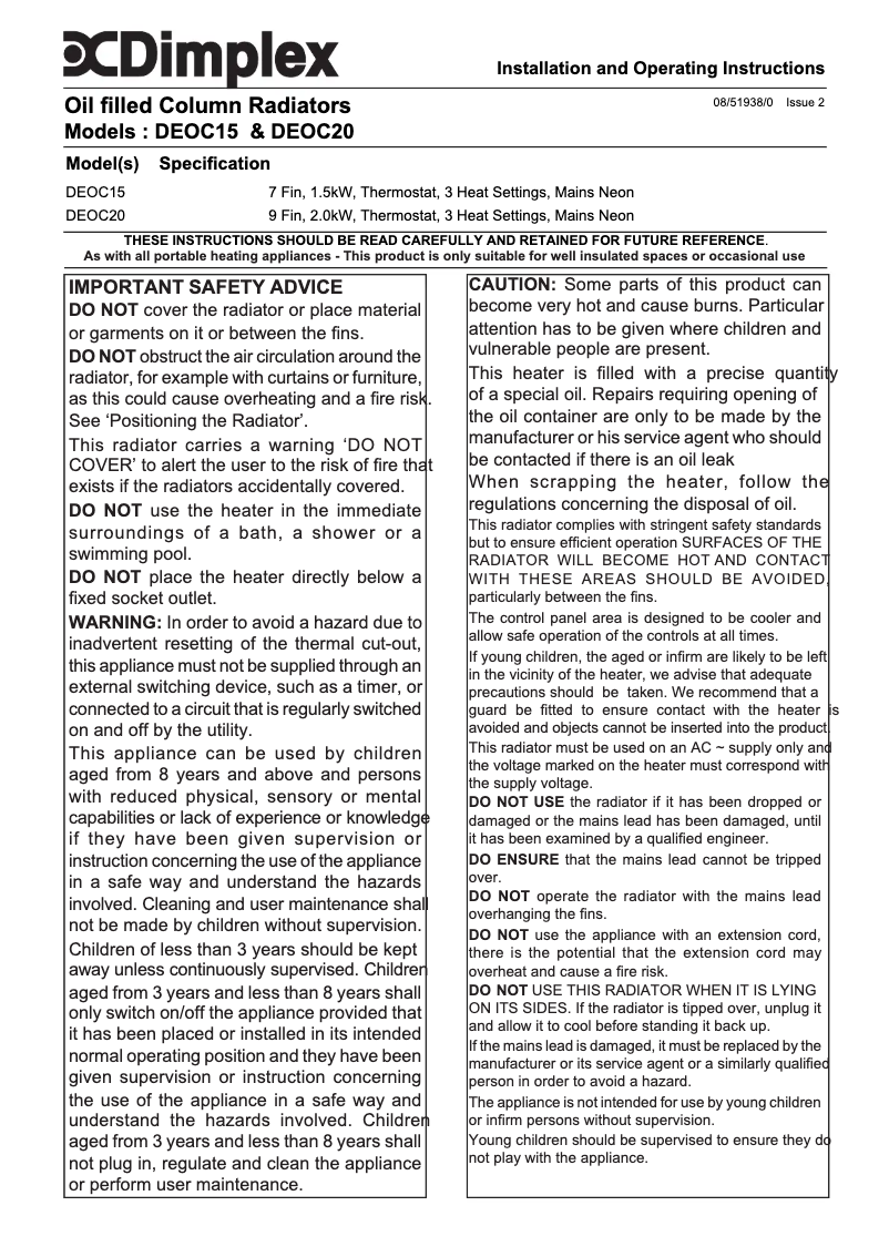 Página 1 del manual Manual de usuario Dimplex DEOC20