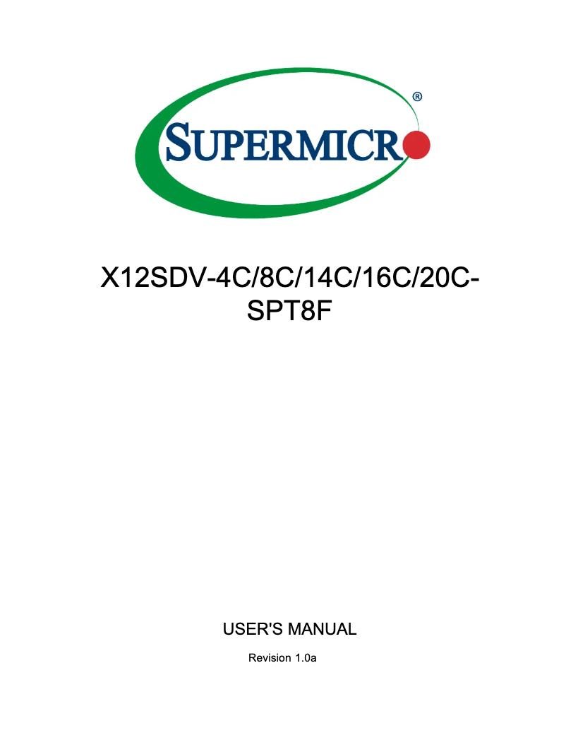 Page 1 de la notice Manuel utilisateur Supermicro X12SDV-16C-SPT8F