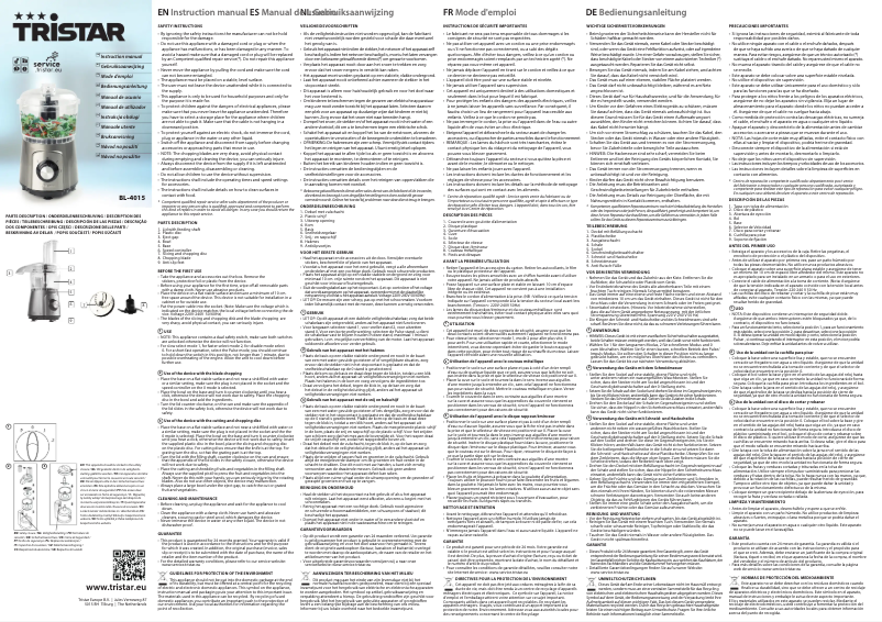 Page 1 de la notice Manuel utilisateur TriStar BL-4015