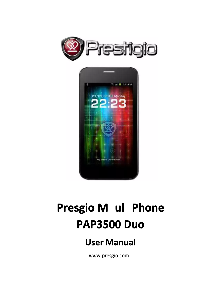 Página 1 del manual Manual de usuario Prestigio MultiPhone 3500 Duo